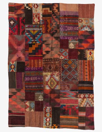 4' 1 x 6' Hand Woven Kilim Patchwork Wool Rug