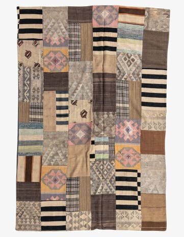 6' 6 x 9' 8 Hand Woven Kilim Patchwork Wool Rug