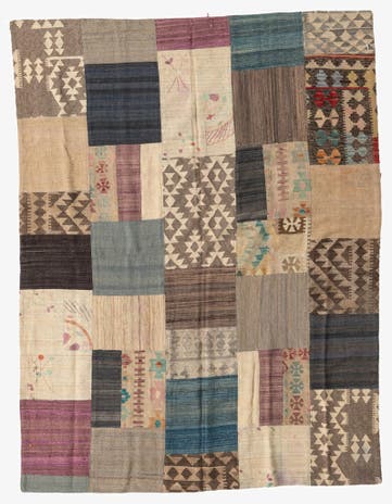6' x 8' Hand Woven Kilim Patchwork Wool Rug