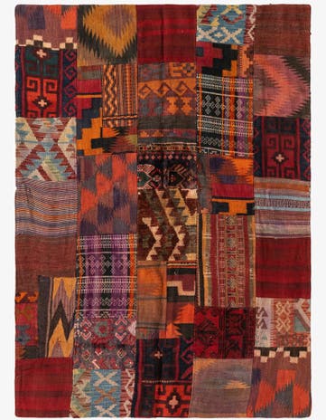 4' x 5' 10 Hand Woven Kilim Patchwork Wool Rug