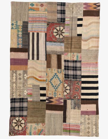 5' 4 x 8' 2 Hand Woven Kilim Patchwork Wool Rug