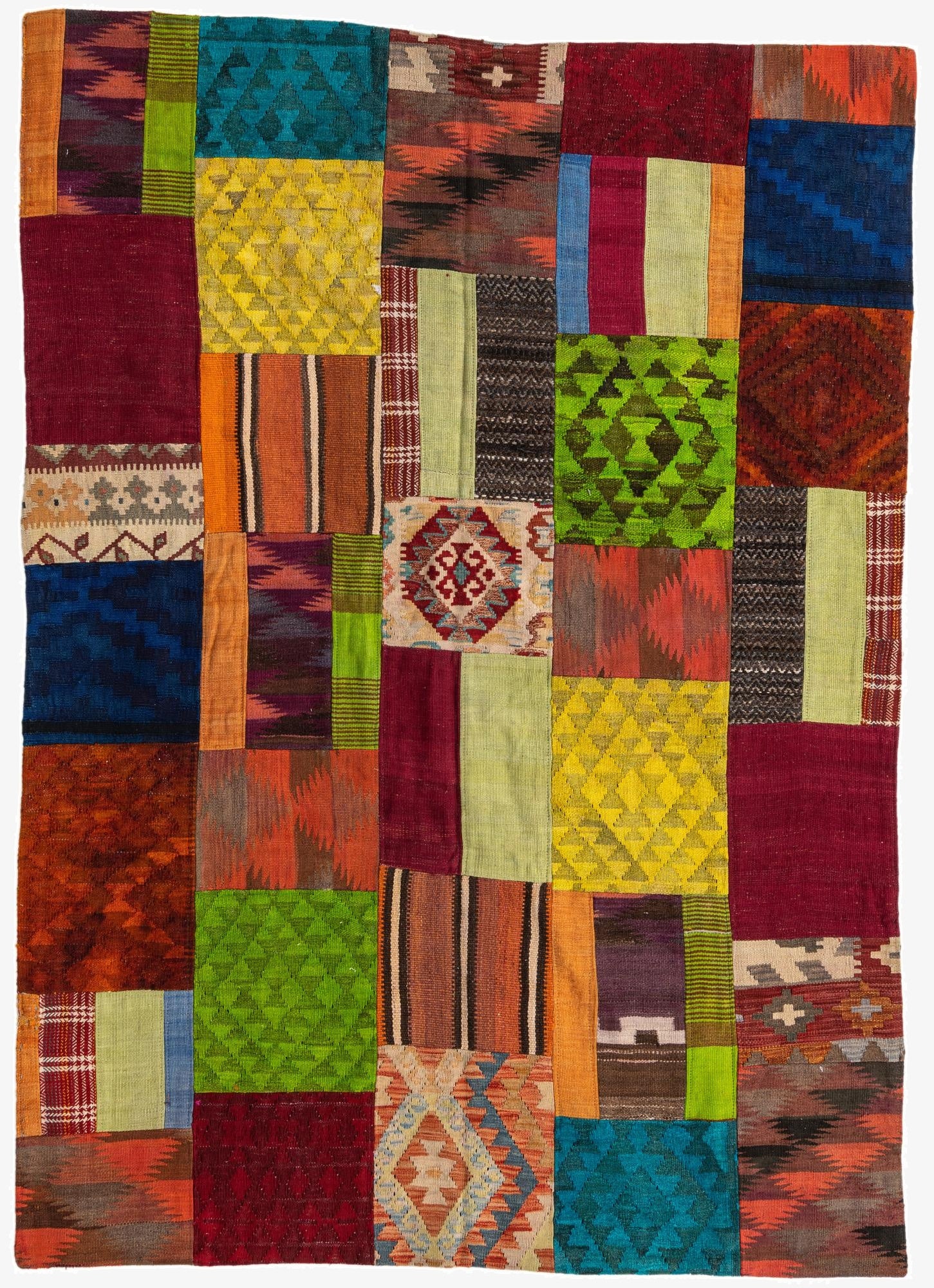 5' 7 x 7' 9  Hand Woven Kilim Patchwork Wool Rug