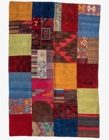 3' 4 x 5' Hand Woven Kilim Patchwork Wool Rug