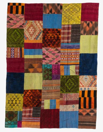 5' 8 x 7' 8 Hand Woven Kilim Patchwork Wool Rug