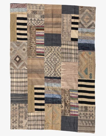 5' 4 x 8' Hand Woven Kilim Patchwork Wool Rug
