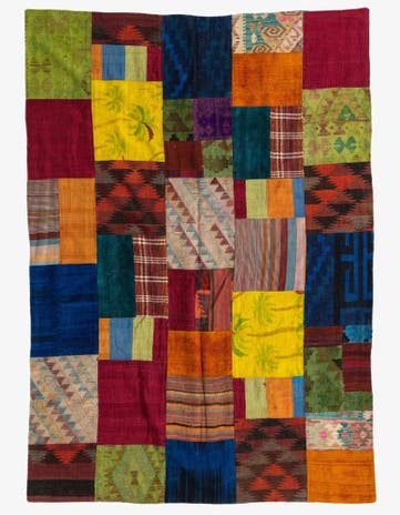 5' 7 x 7' 10 Hand Woven Kilim Patchwork Wool Rug