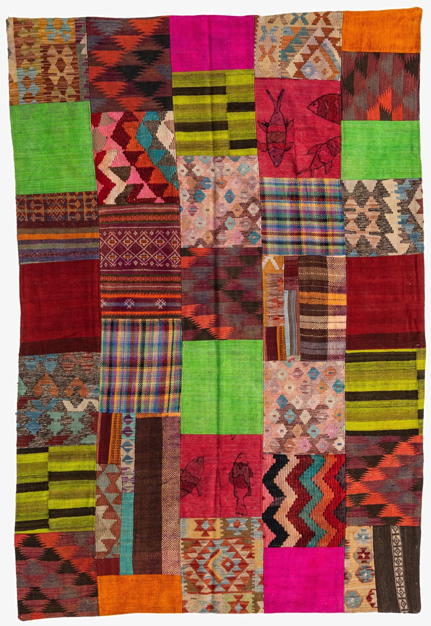 5' 4 x 7' 10  Hand Woven Kilim Patchwork Wool Rug