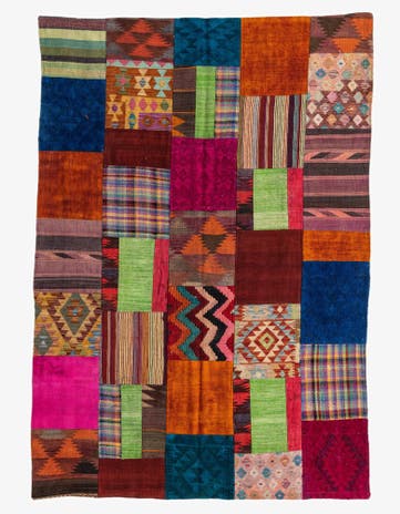 5' 5 x 8' Hand Woven Kilim Patchwork Wool Rug