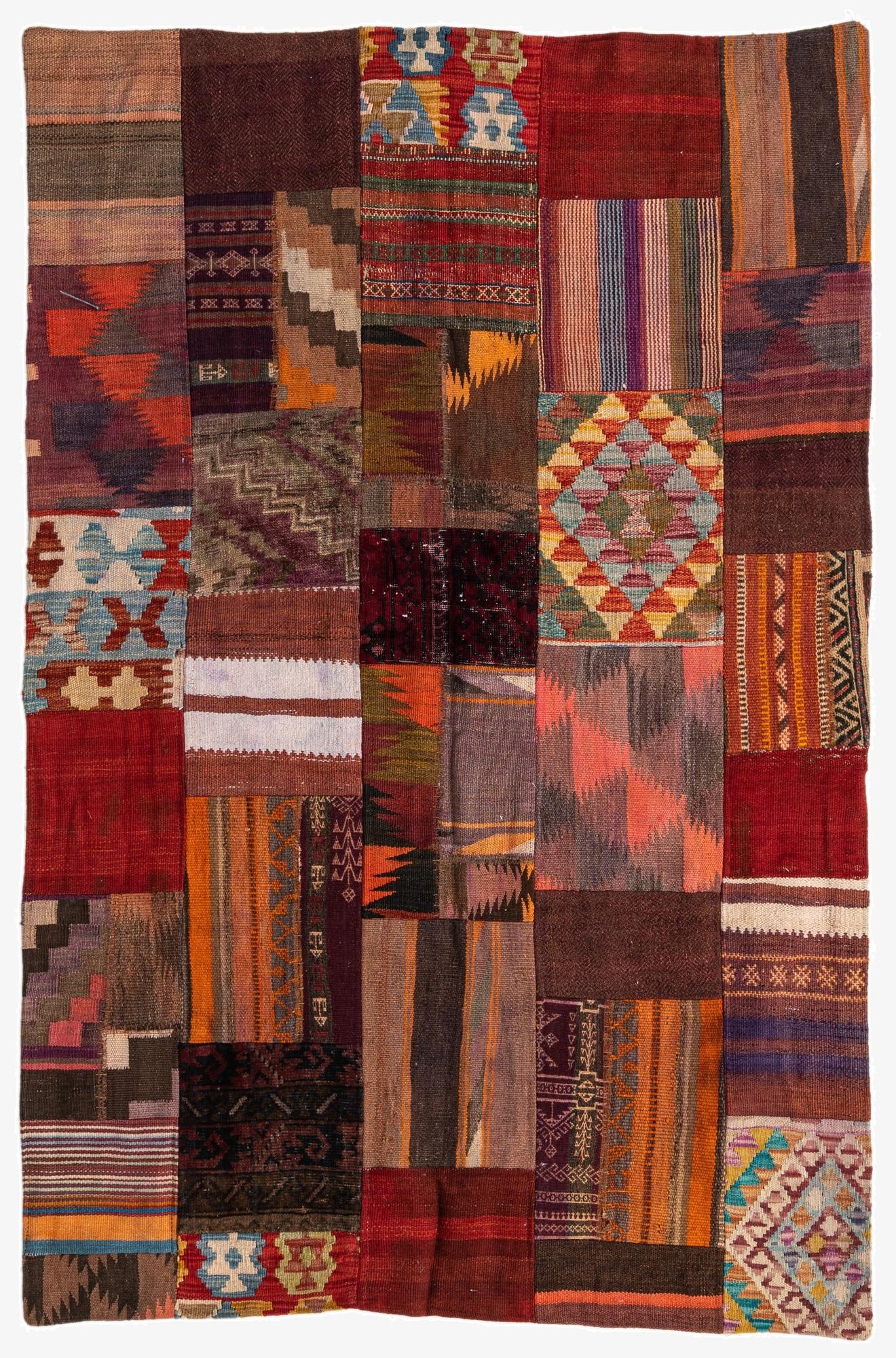 3' 11 x 6' 1  Hand Woven Kilim Patchwork Wool Rug