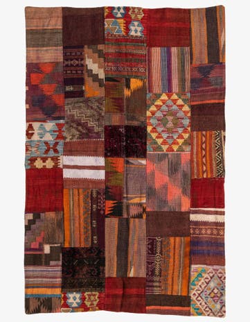 3' 11 x 6' 1 Hand Woven Kilim Patchwork Wool Rug