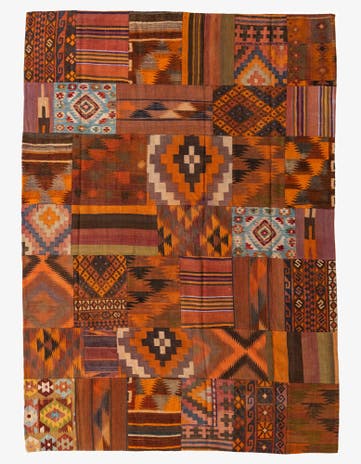 7' x 9' 9 Hand Woven Kilim Patchwork Wool Rug