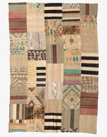 5' 6 x 8' Hand Woven Kilim Patchwork Wool Rug