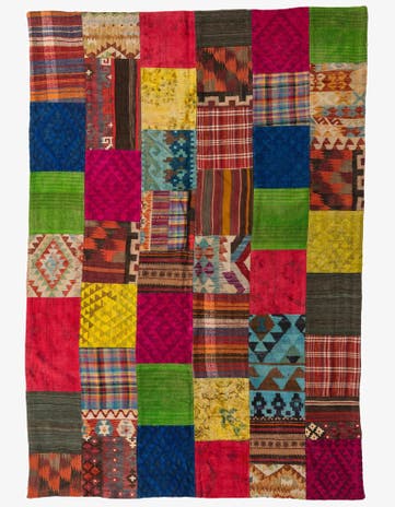 6' 7 x 9' 7 Hand Woven Kilim Patchwork Wool Rug