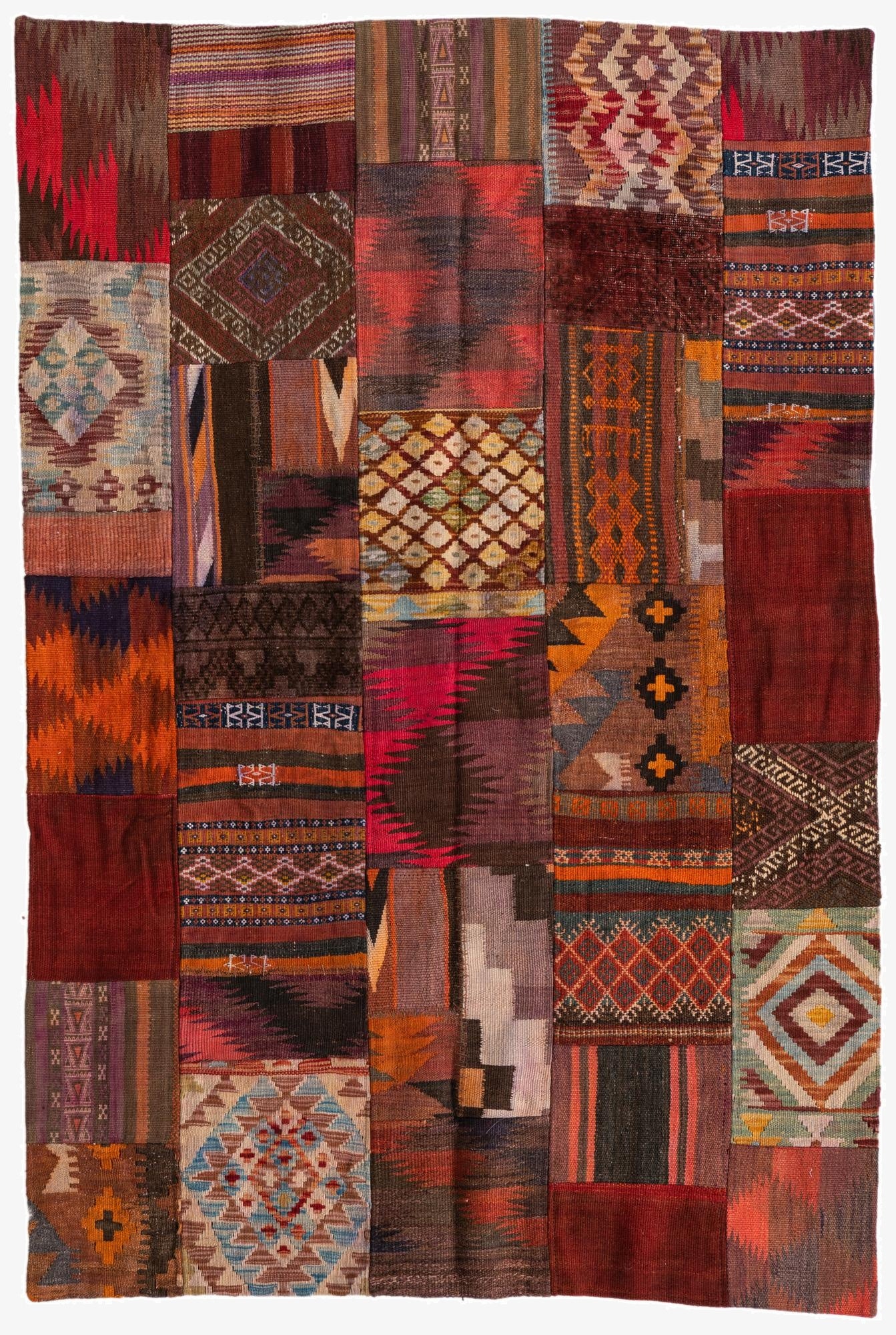 4' x 5' 10  Hand Woven Kilim Patchwork Wool Rug