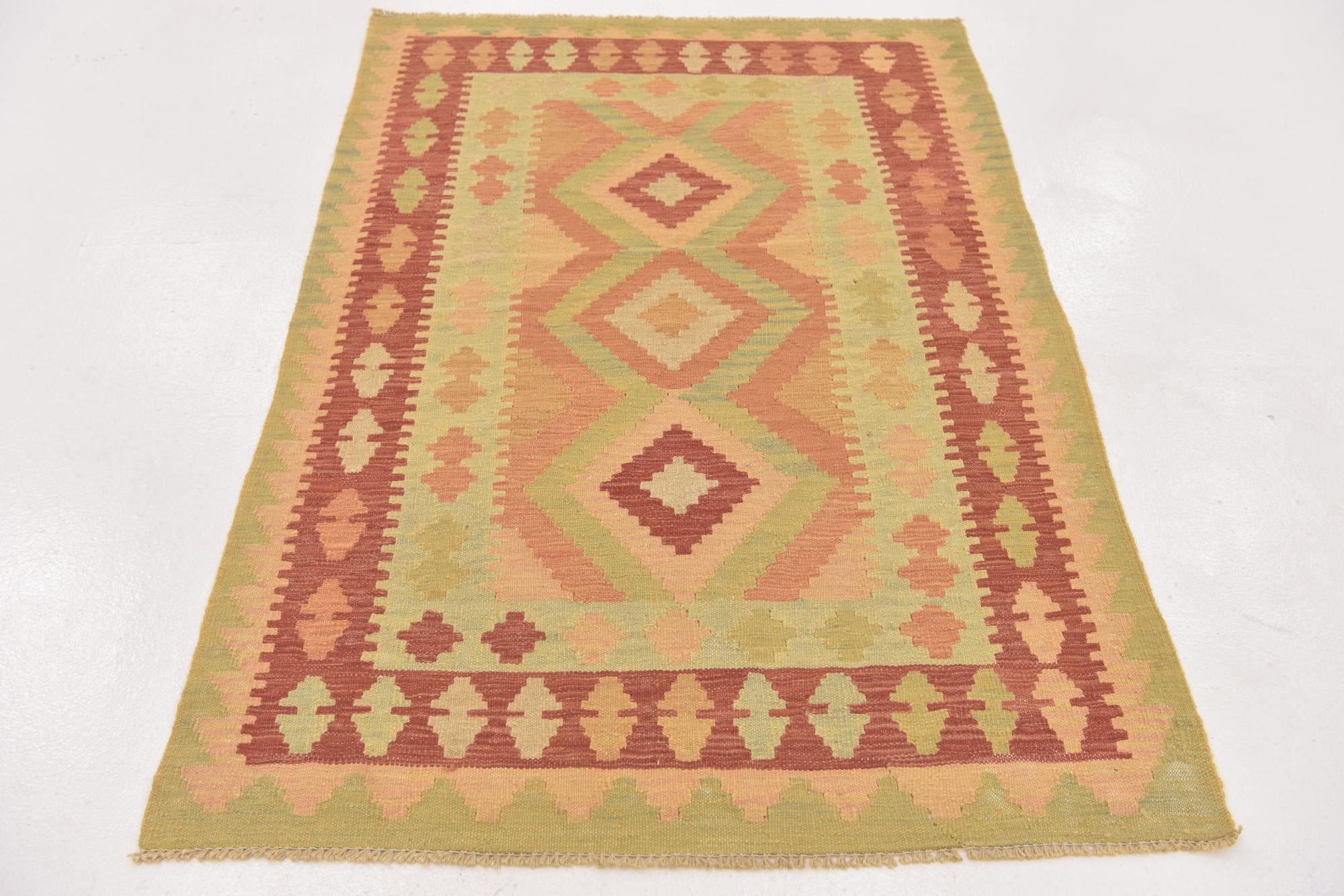 3' 4 x 5' 2 Hand Woven Kilim Waziri Wool Rug
