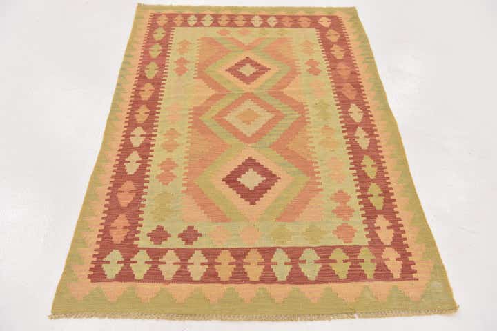 3' 4 x 5' 2 Hand Woven Kilim Waziri Wool Rug