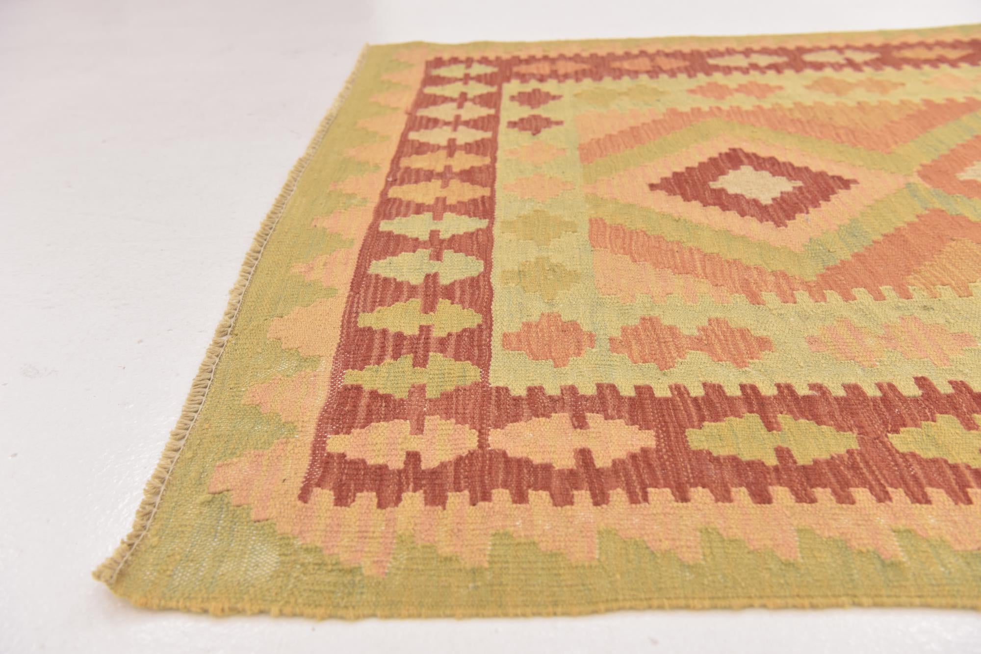 3' 4 x 5' 2 Hand Woven Kilim Waziri Wool Rug