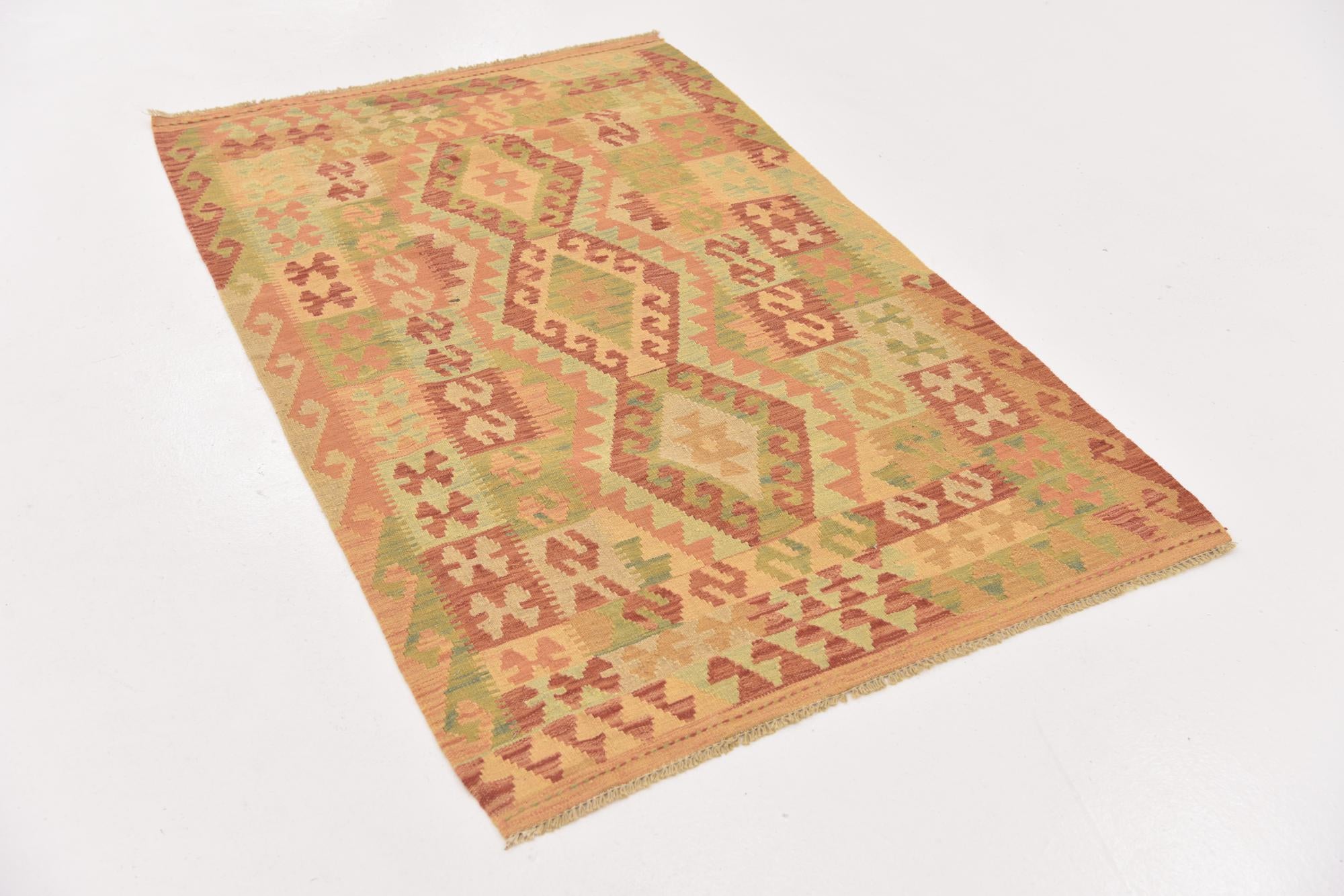 3' 2 x 5' 2 Hand Woven Kilim Waziri Wool Rug
