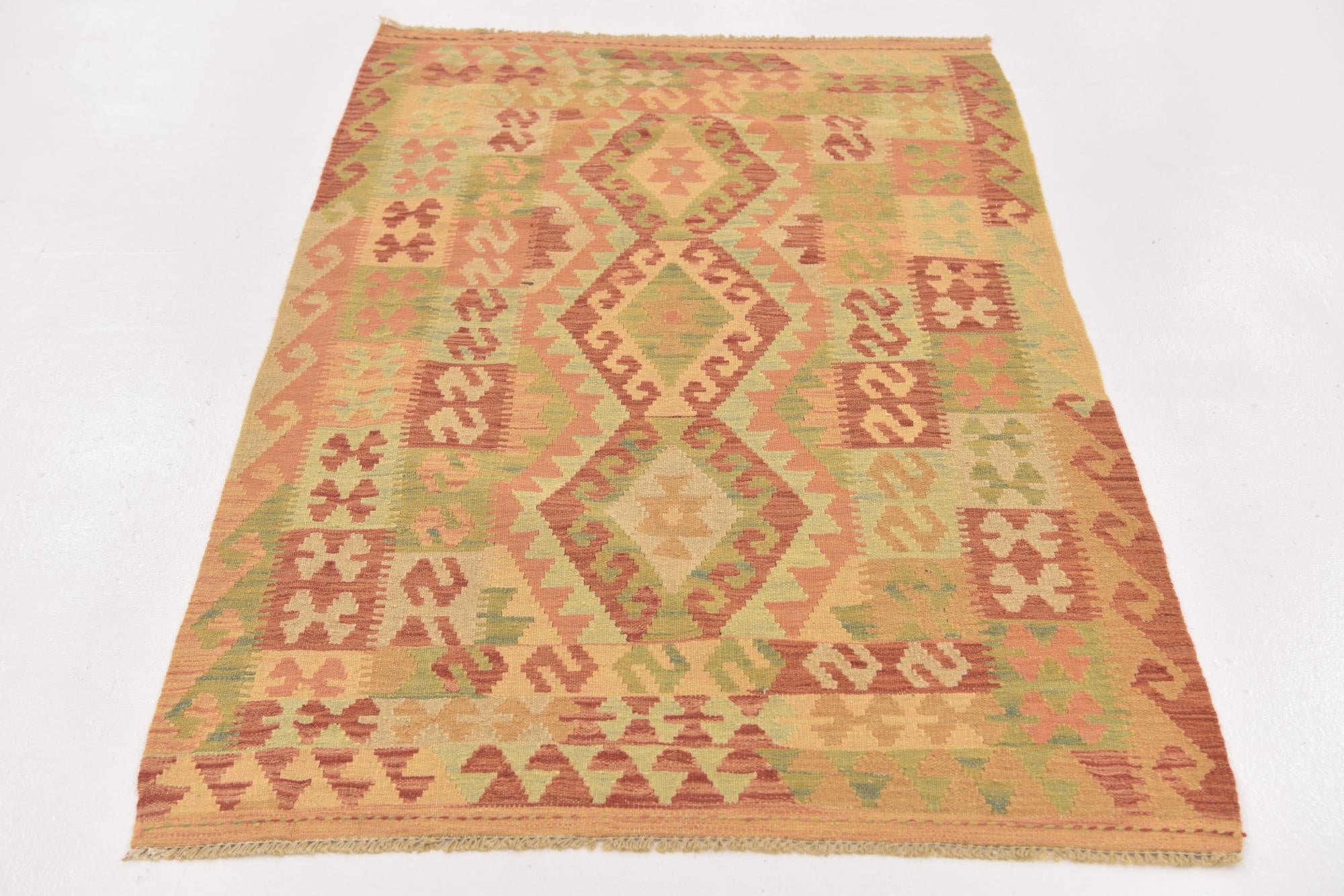 3' 2 x 5' 2 Hand Woven Kilim Waziri Wool Rug