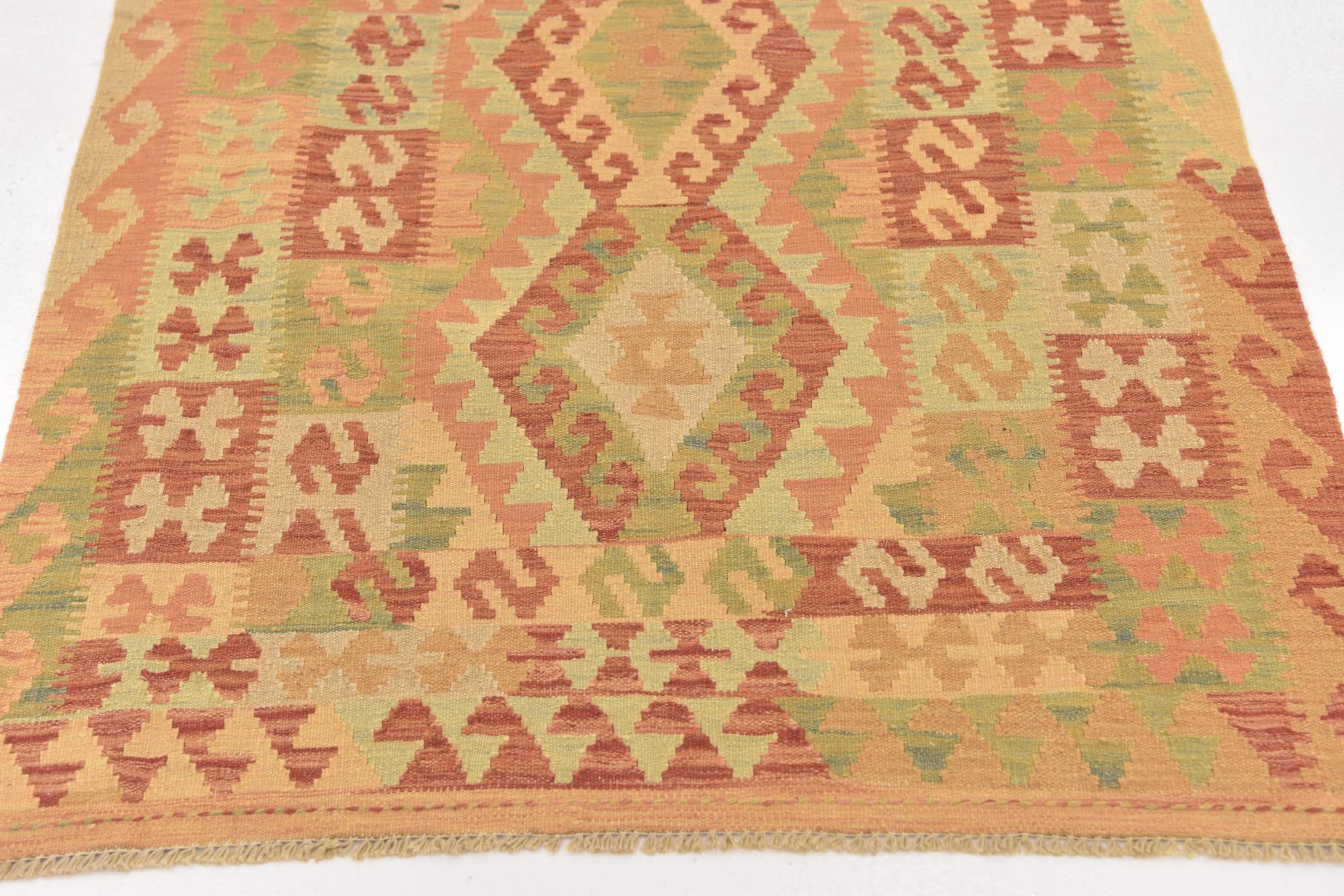 3' 2 x 5' 2 Hand Woven Kilim Waziri Wool Rug