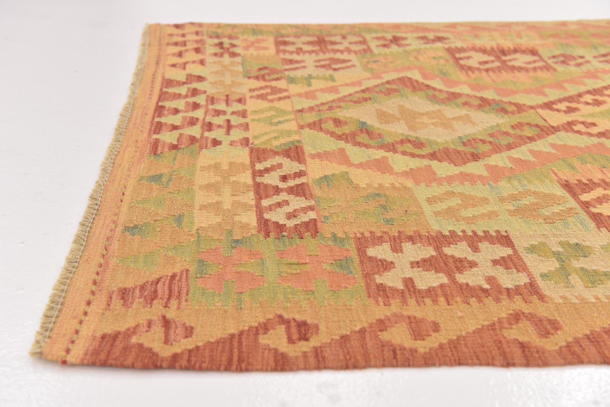 3' 2 x 5' 2 Hand Woven Kilim Waziri Wool Rug