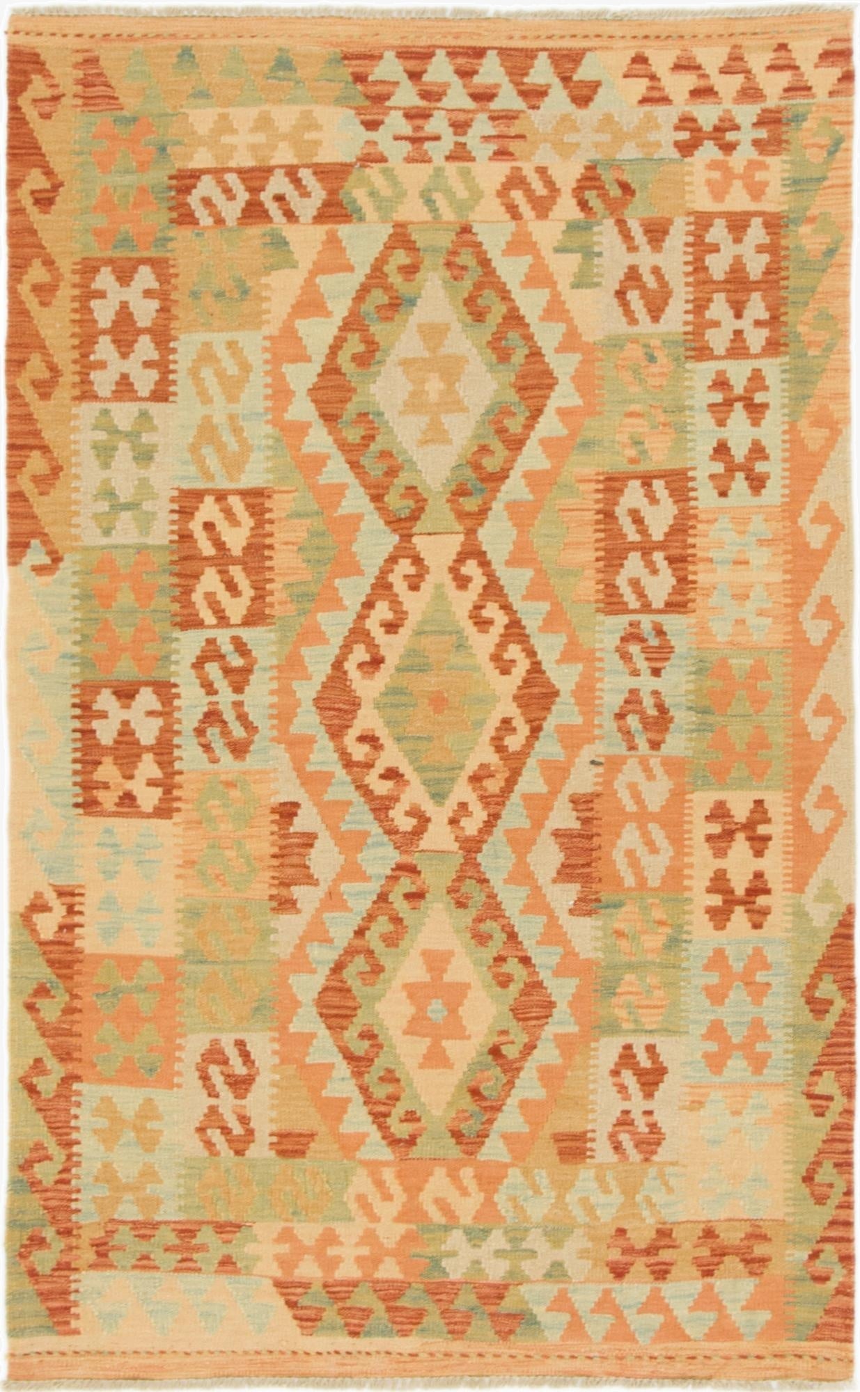 3' 2 x 5' 2  Hand Woven Kilim Waziri Wool Rug