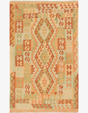3' 2 x 5' 2 Hand Woven Kilim Waziri Wool Rug