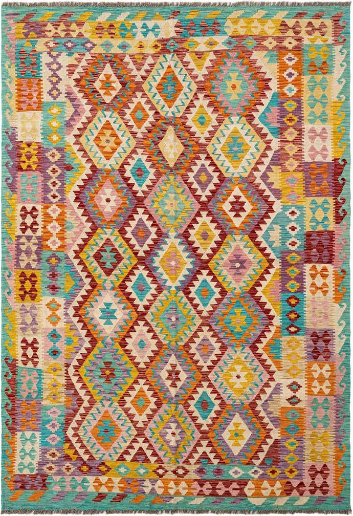 6' 10 x 9' 7 Hand Knotted Marok Kilim Rug