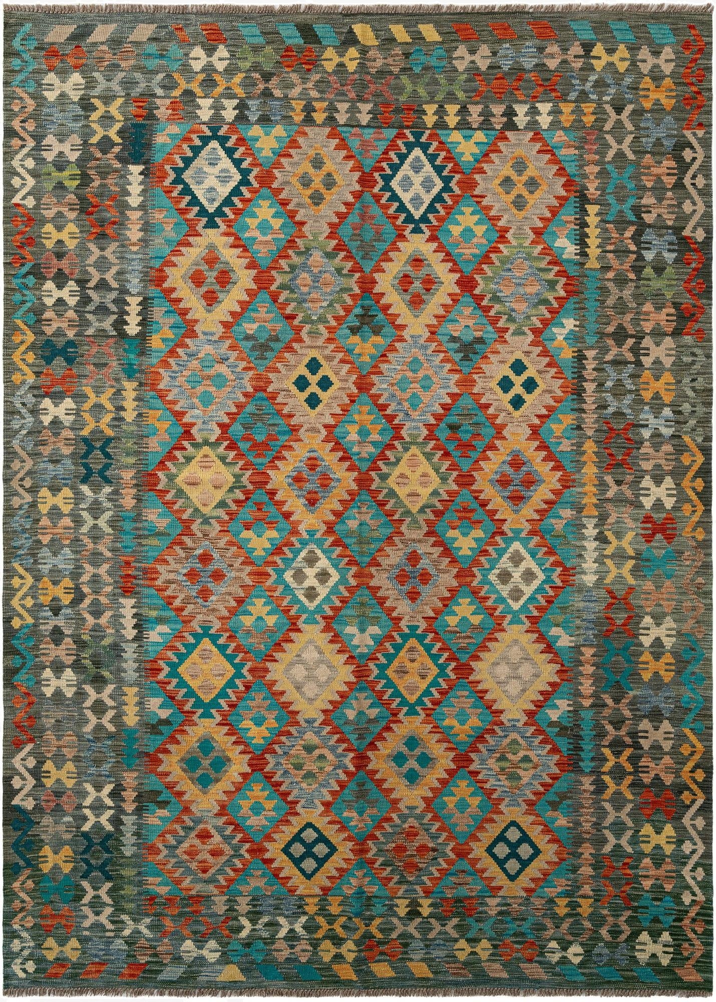 6' 11 x 9' 7  Hand Knotted Marok Kilim Rug