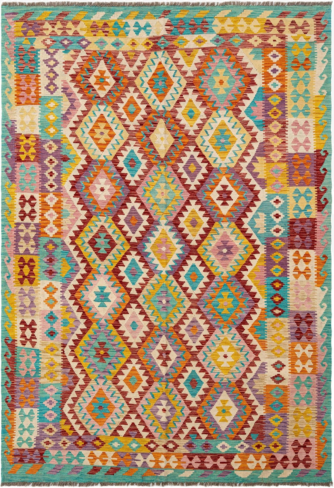 6' 10 x 9' 7  Hand Knotted Marok Kilim Rug