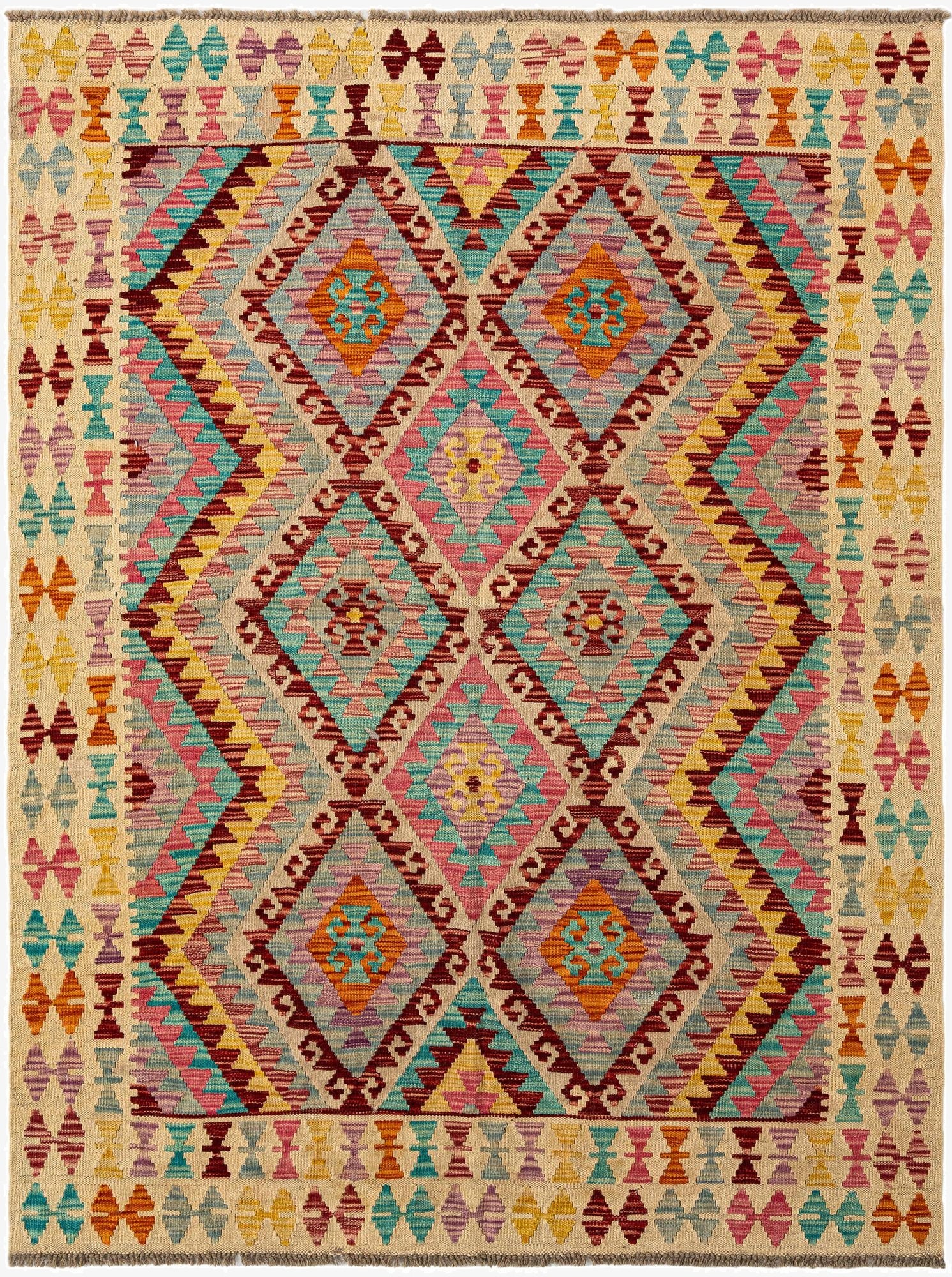 5' 1 x 6' 8  Hand Knotted Marok Kilim Rug
