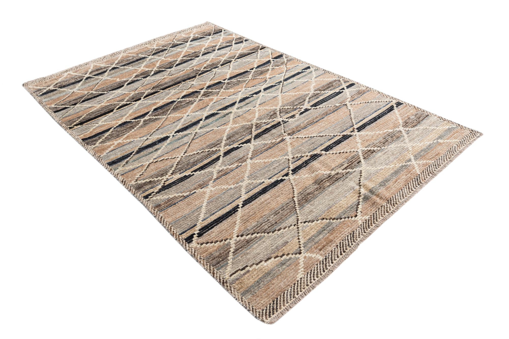 6' x 9' 3 Hand Knotted Moroccan Wool Rug