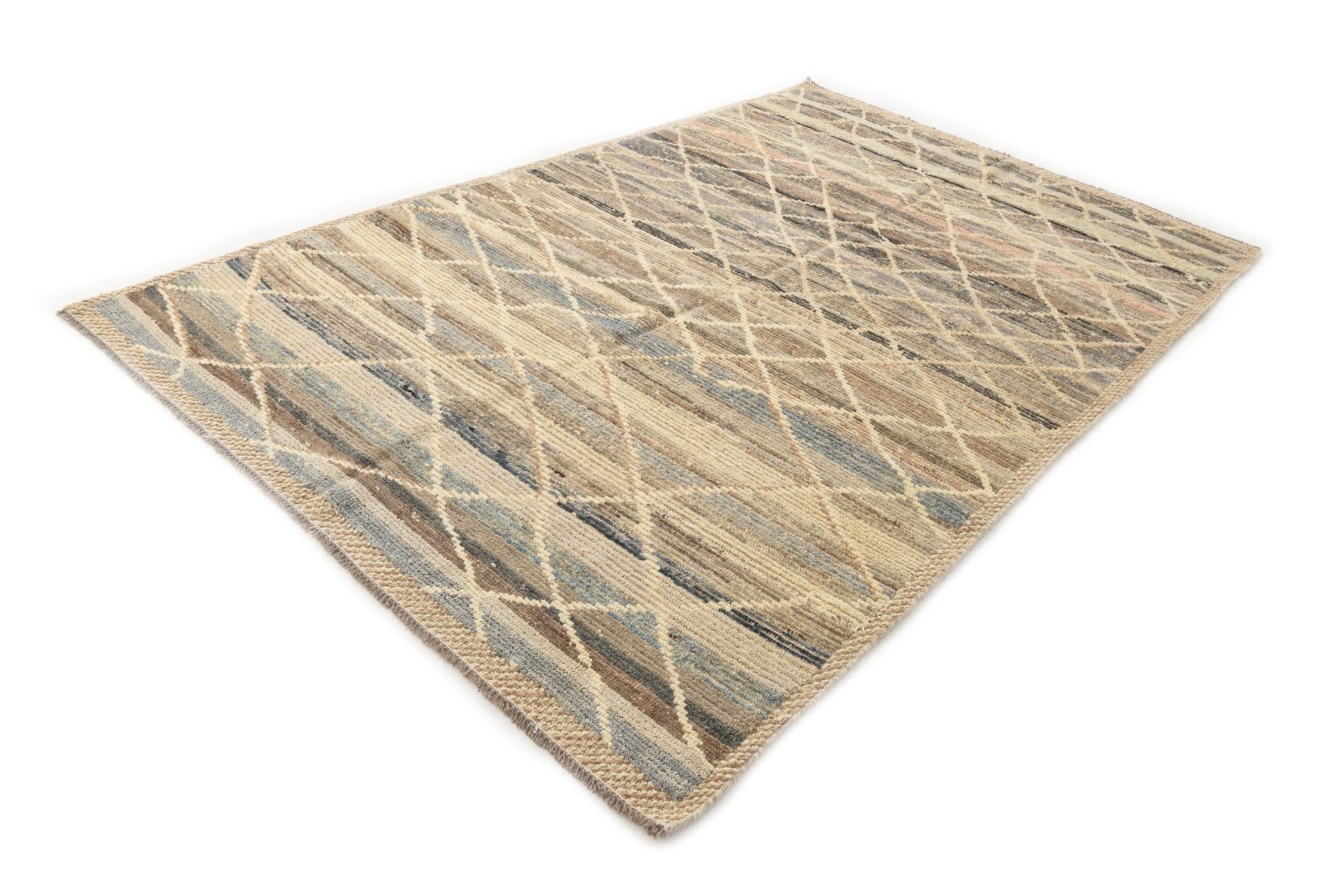 6' x 9' 4 Hand Knotted Moroccan Wool Rug