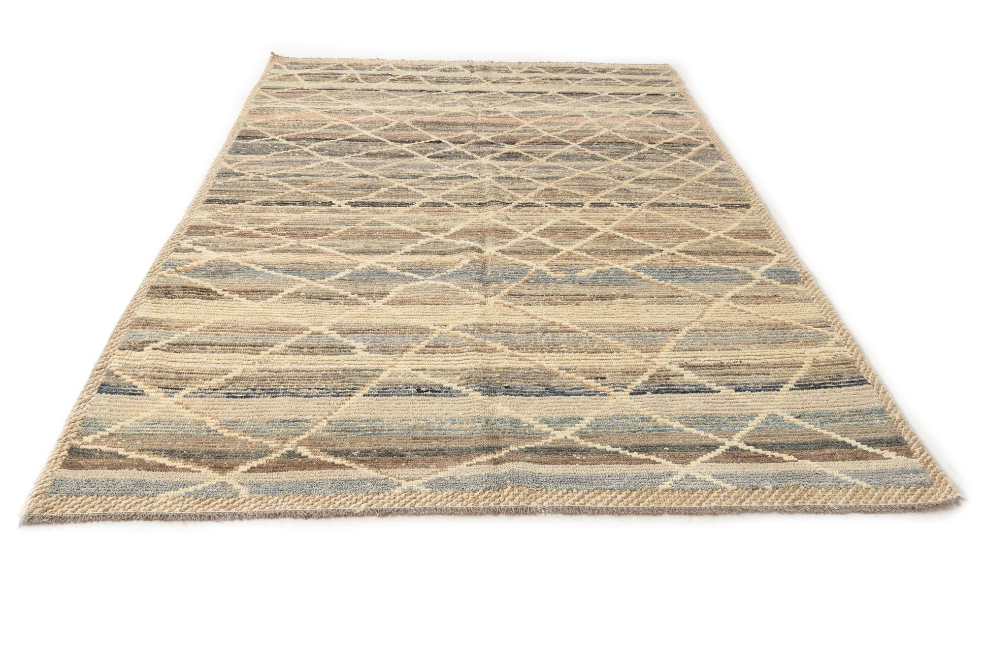 6' x 9' 4 Hand Knotted Moroccan Wool Rug