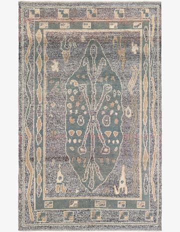 6' x 9' 5 Hand Knotted Moroccan Wool Rug