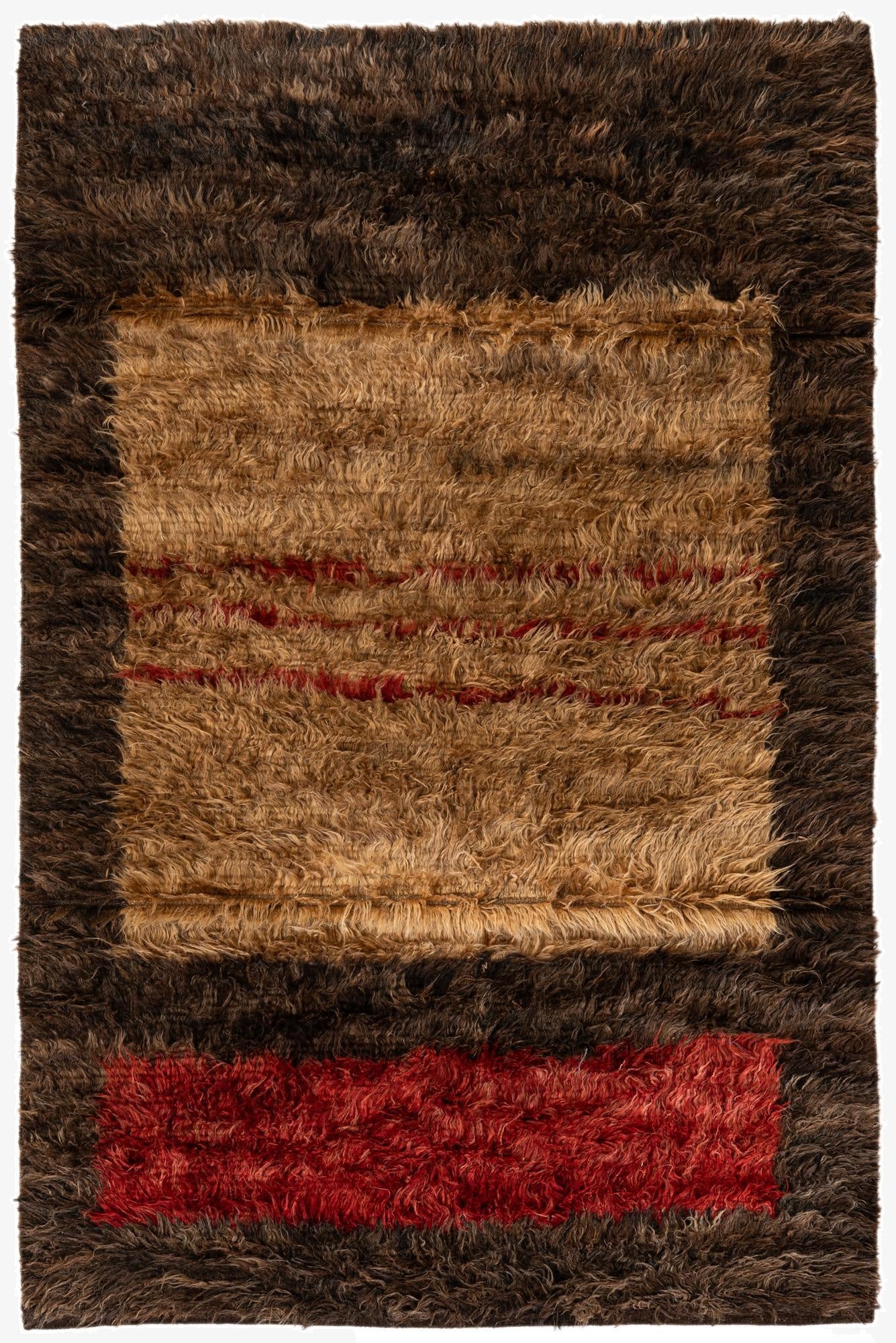 4' 1 x 6' 2  Hand Knotted Multi-Tone Shag Wool Rug