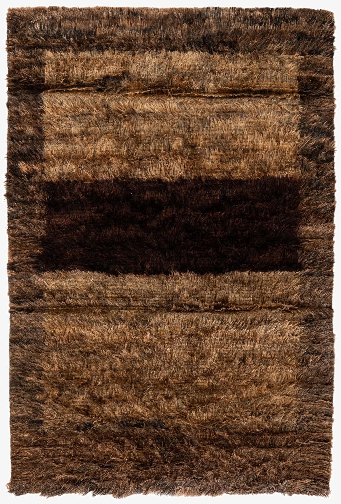 4' 4 x 6' 5  Hand Knotted Multi-Tone Shag Wool Rug