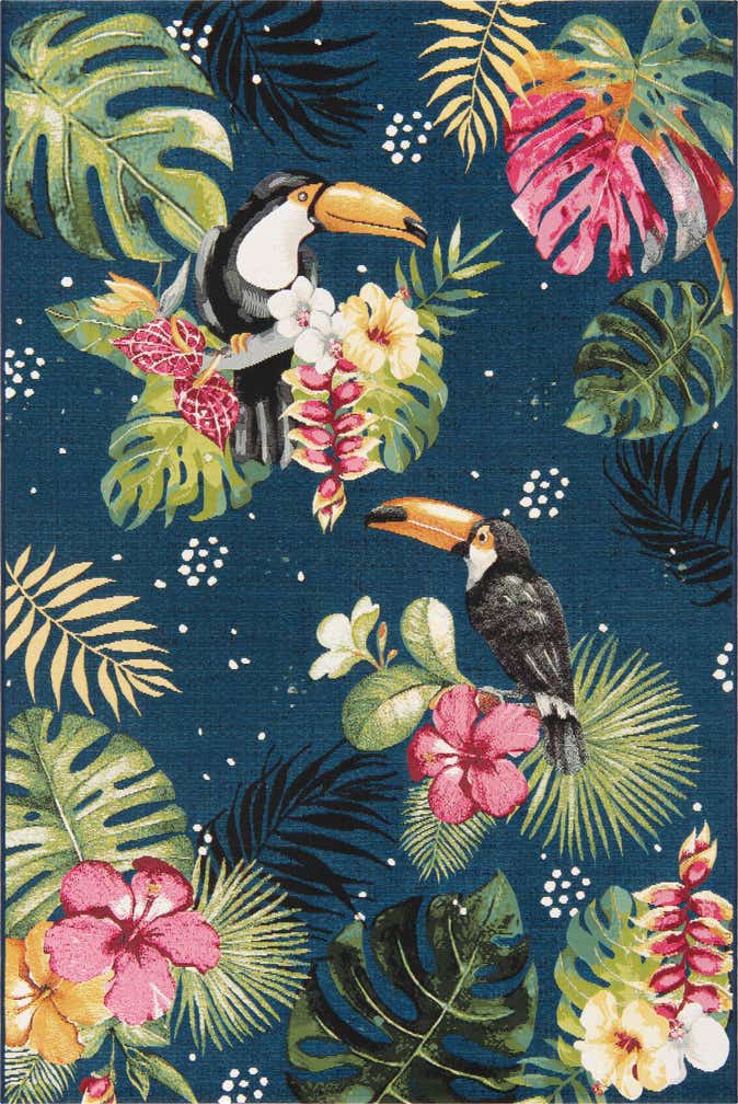5' 3 x 8' Easy-Clean Botanical Indoor / Outdoor Rug