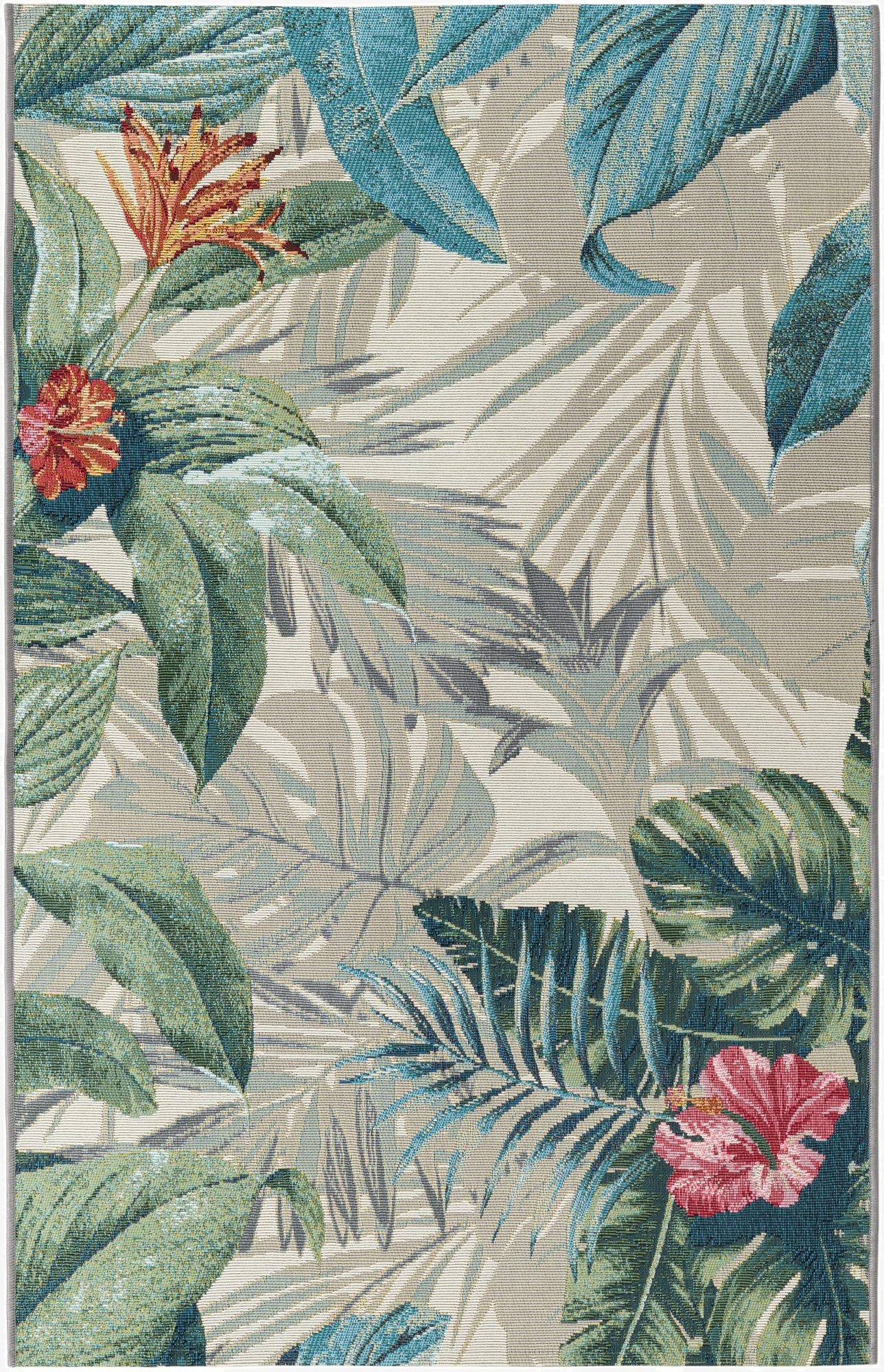 Primary image 3' 3 x 5' 3  Washable Botanical Indoor / Outdoor Rug