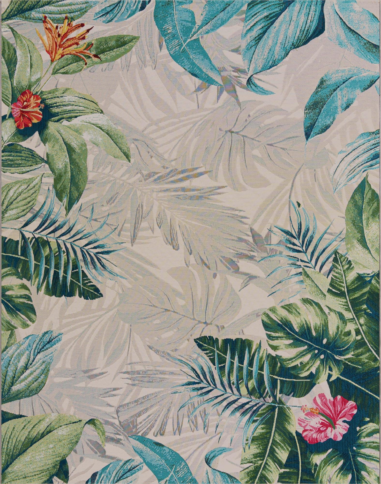 Primary image 7' 10 x 10'  Washable Botanical Indoor / Outdoor Rug