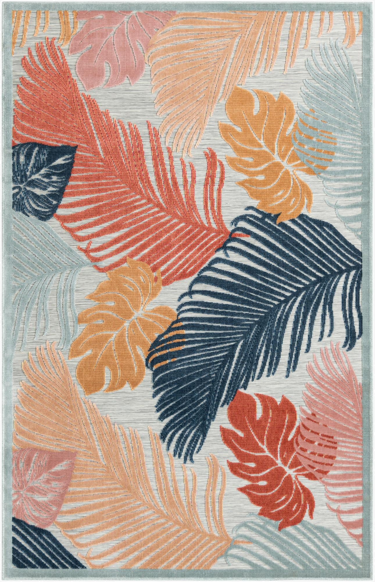 5' 2 x 8'  Washable Botanical Indoor / Outdoor Rug