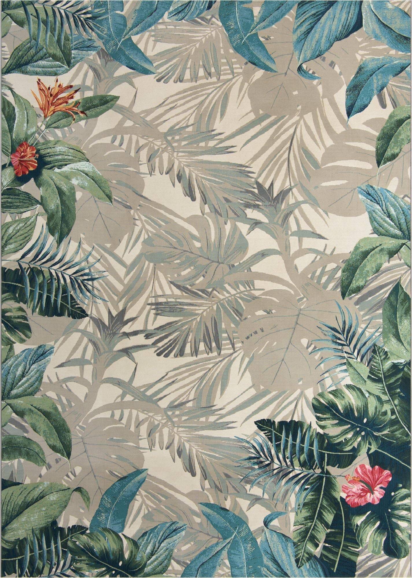 Primary image 10' x 14' 2  Washable Botanical Indoor / Outdoor Rug