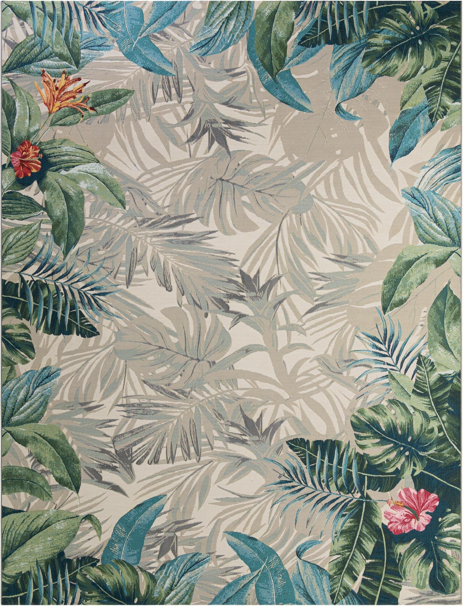 Primary image 10' x 13'  Washable Botanical Indoor / Outdoor Rug