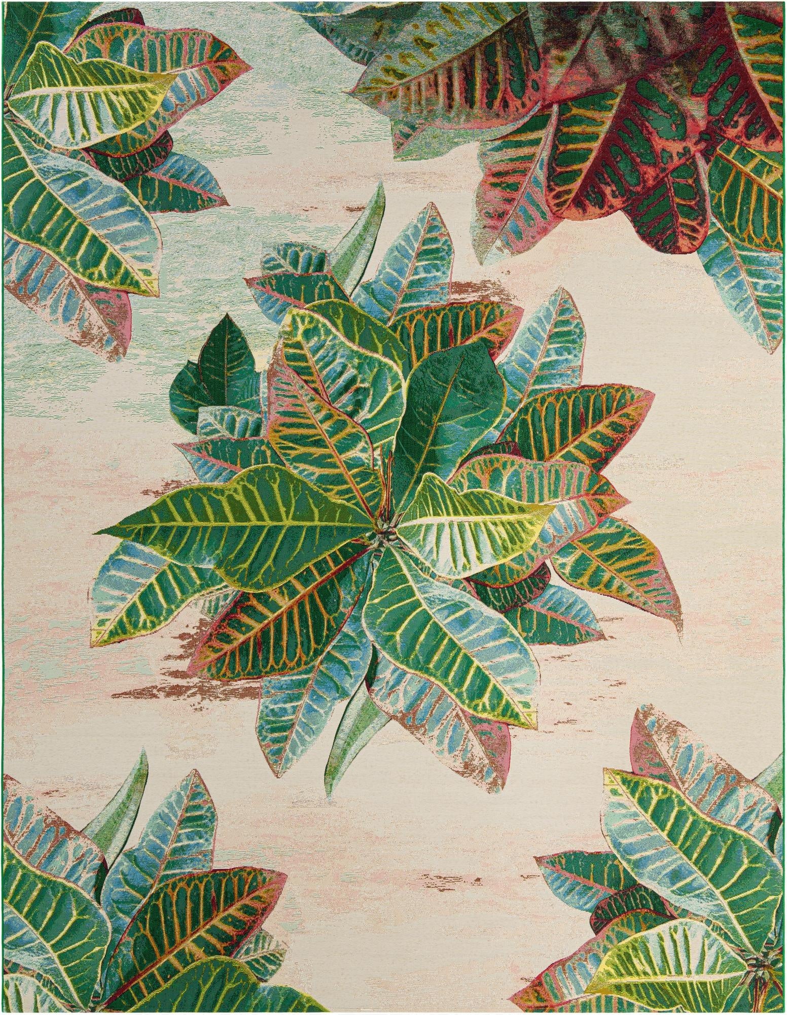 Primary image 10' x 13'  Washable Botanical Indoor / Outdoor Rug