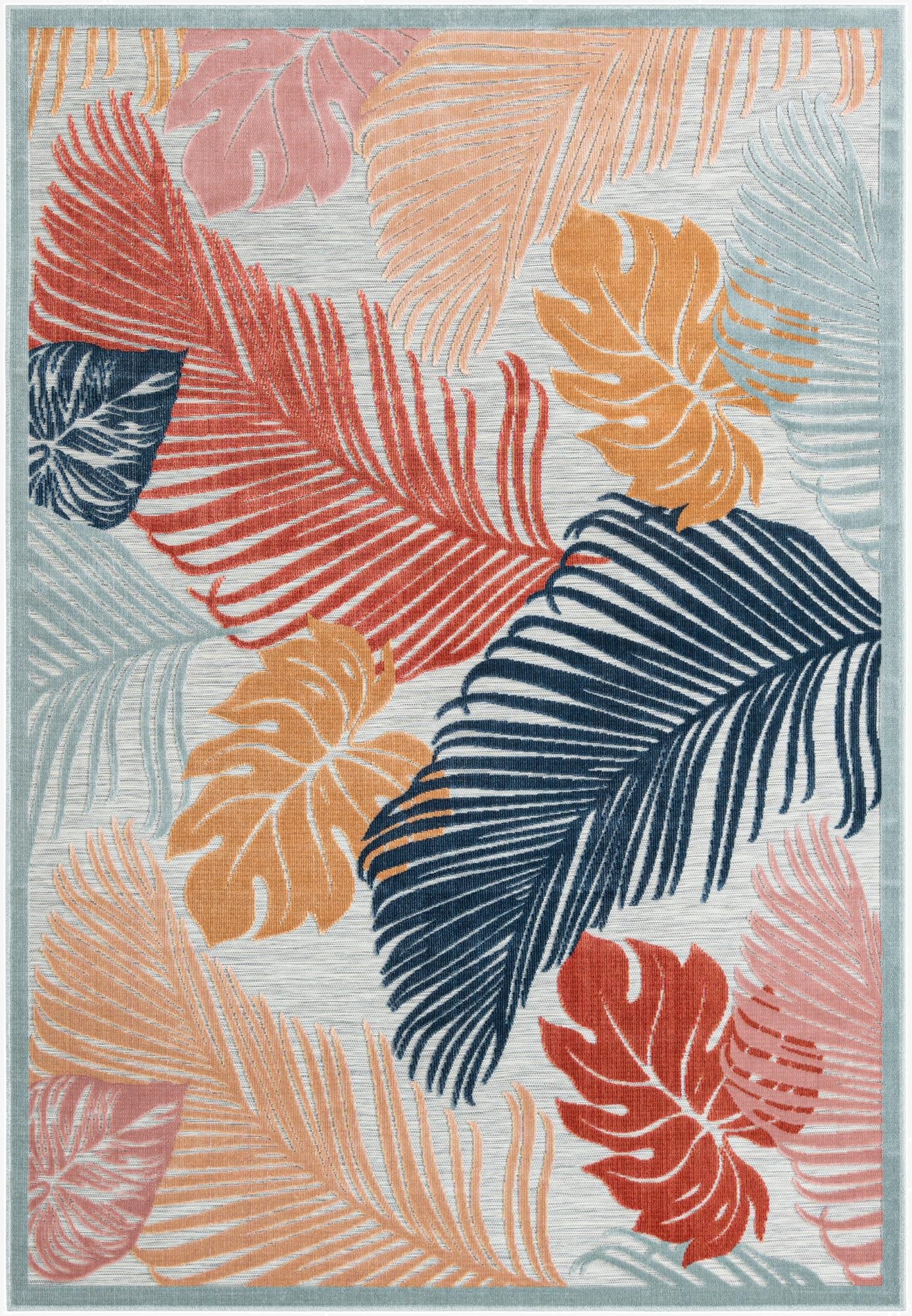 Primary image 6' 4 x 9'  Washable Botanical Indoor / Outdoor Rug