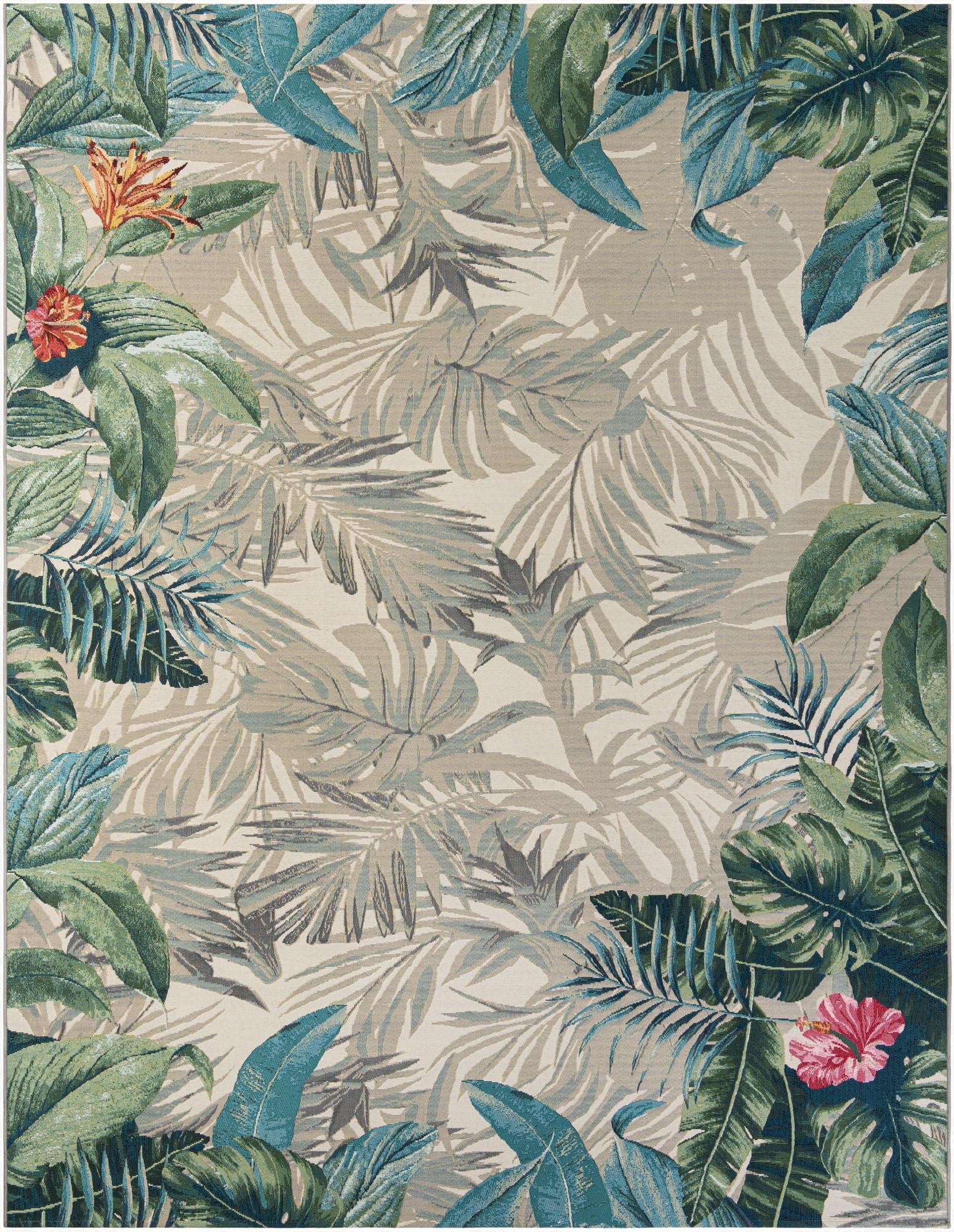 Primary image 9' x 12'  Washable Botanical Indoor / Outdoor Rug