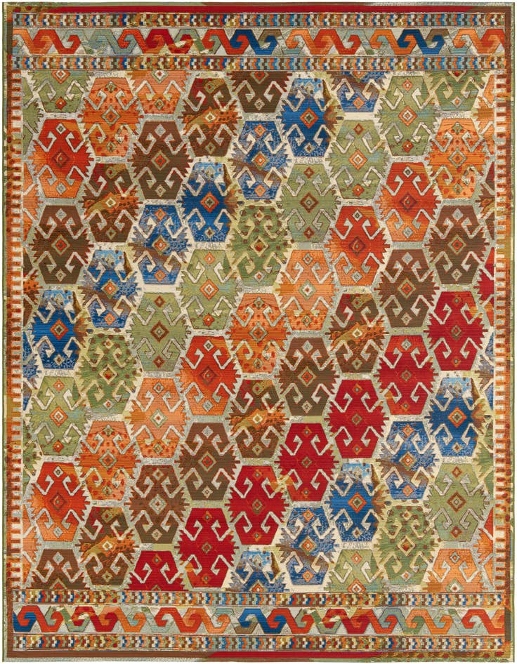 Detail image of 9' x 12' Easy-Clean Southwestern Indoor / Outdoor Rug