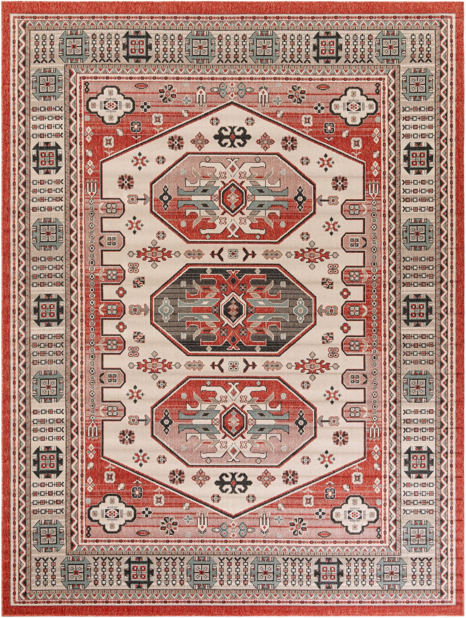 9' x 12'  Washable Traditional Indoor / Outdoor Rug