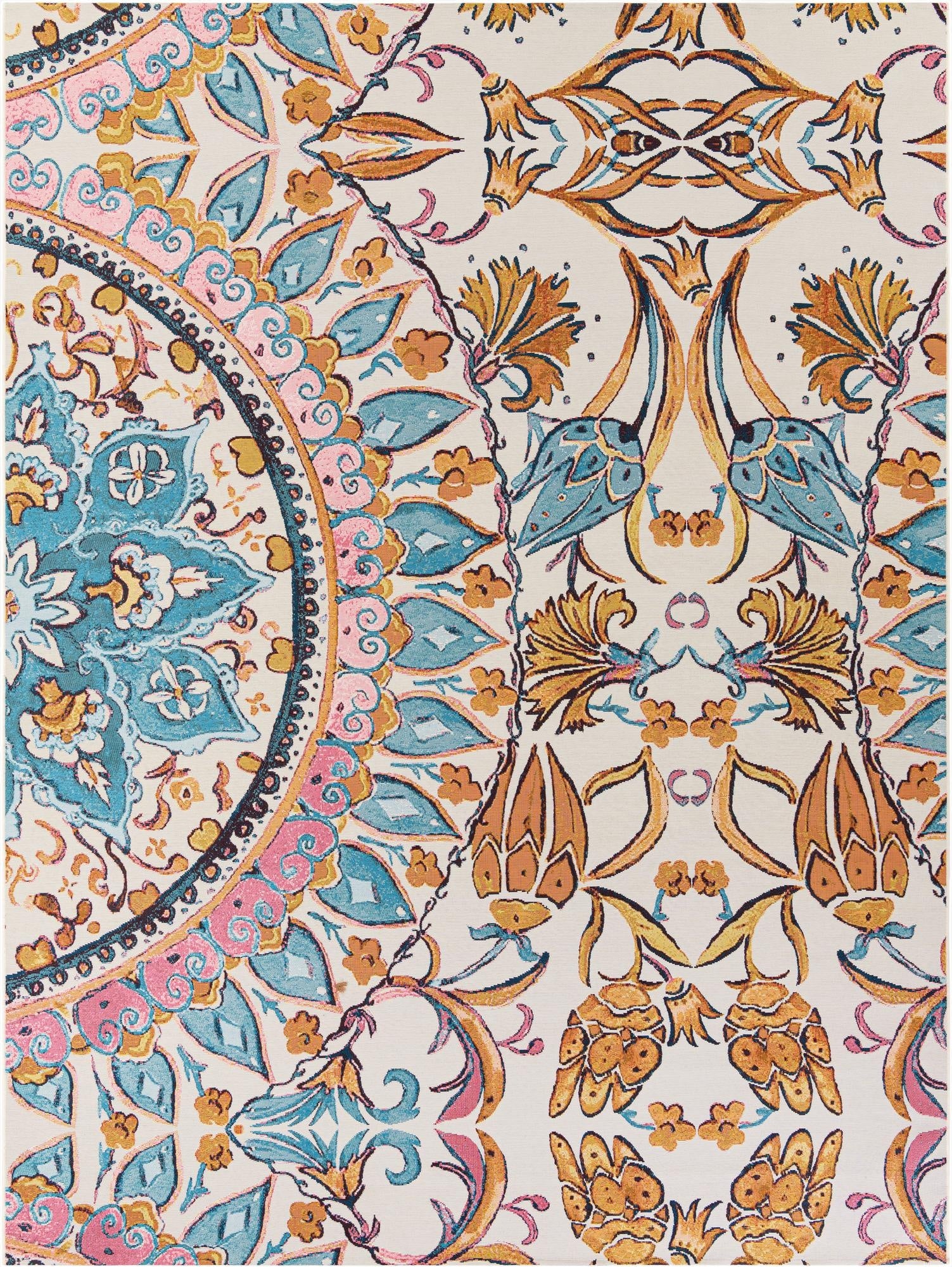 9' x 12'  Washable Traditional Indoor / Outdoor Rug