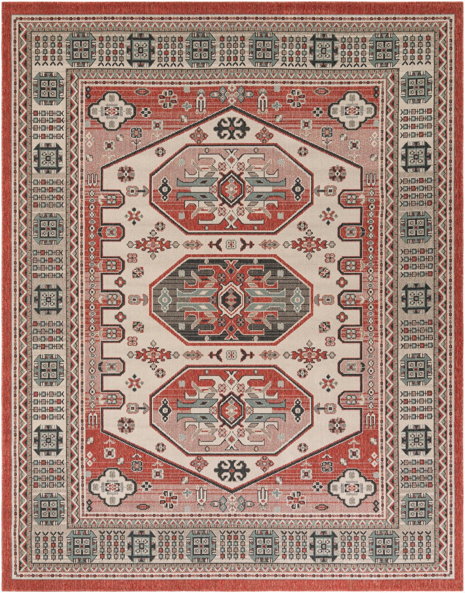 7' 10 x 10'  Washable Traditional Indoor / Outdoor Rug